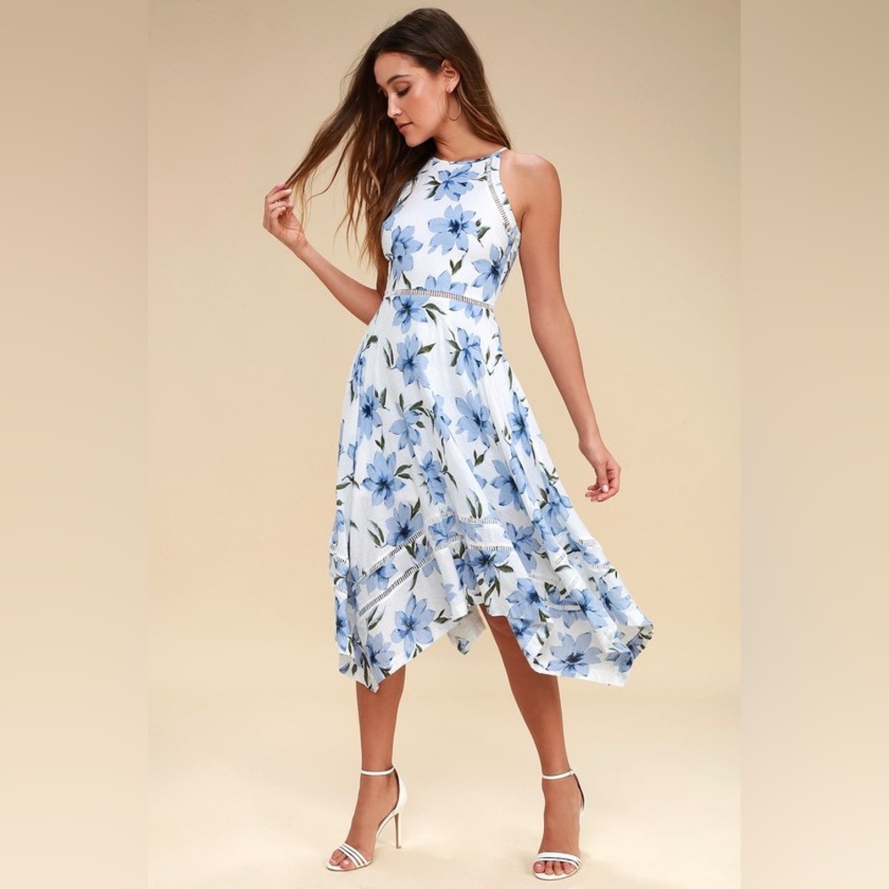 Lulu's Blue Floral Midi Dress